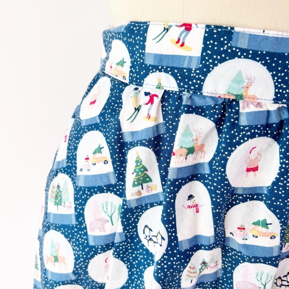 Modcloth Festive Blue Snow Globe A-Line Skirt - Picture 2 of 7